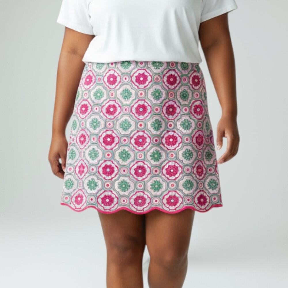 Golftini Mrs Brightside Skort Pink Scalloped Geo Tile Floral Golf Skirt Short 12